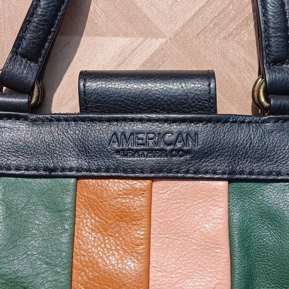 American Leather Co. Leather striped patch shoulder bag cross body bag - Picture 2 of 5